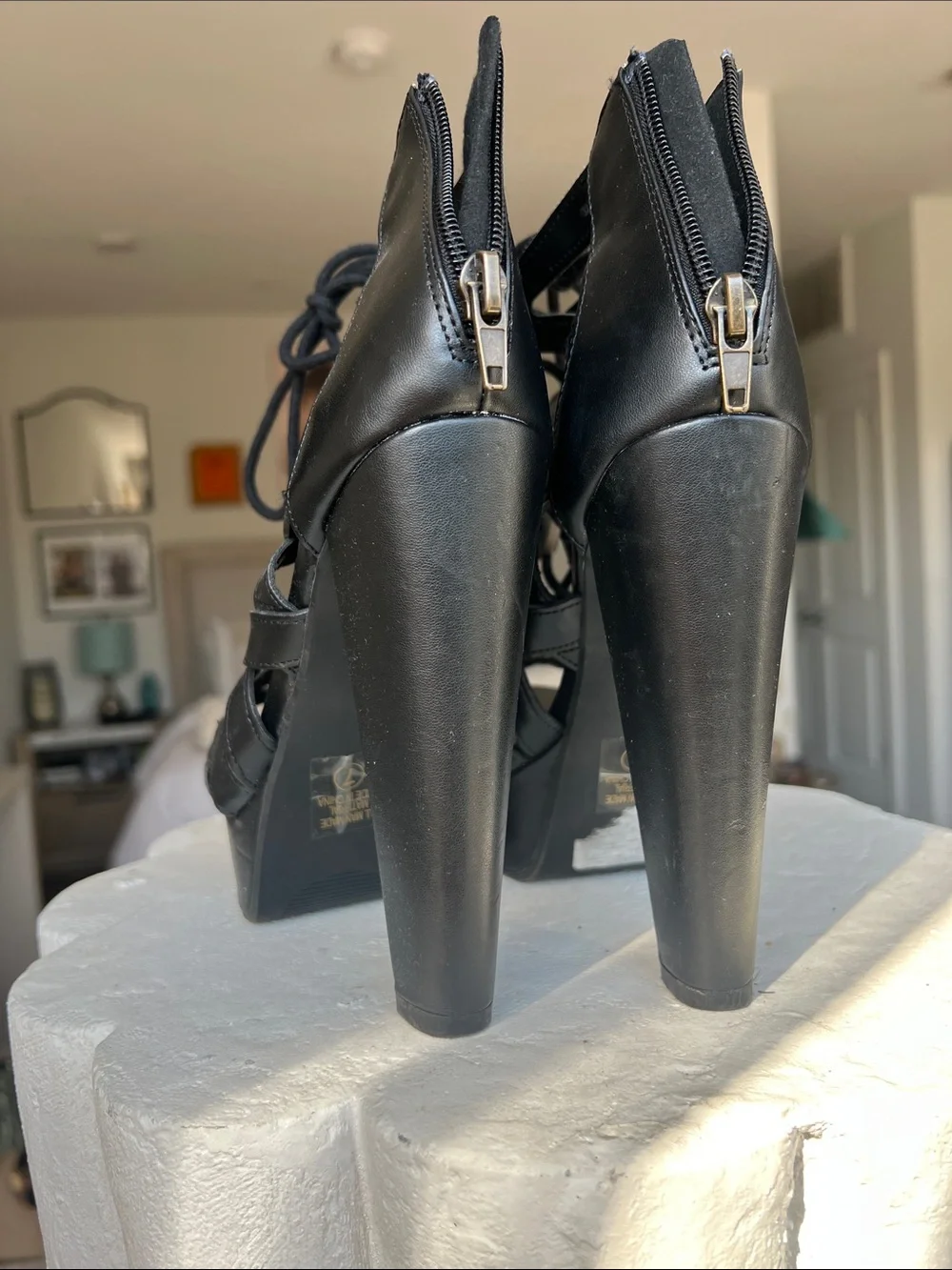 Charlotte Russe Black Lace-Up Cutout Platform Heels